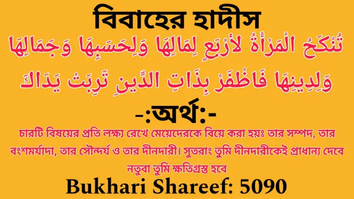 Hadith, Hadees (Bukhari Shareef : Hadees Number: 5090) Biyer Hadith, Hadith of Marriage, Nikaher Hadees, Bibaher Hadith